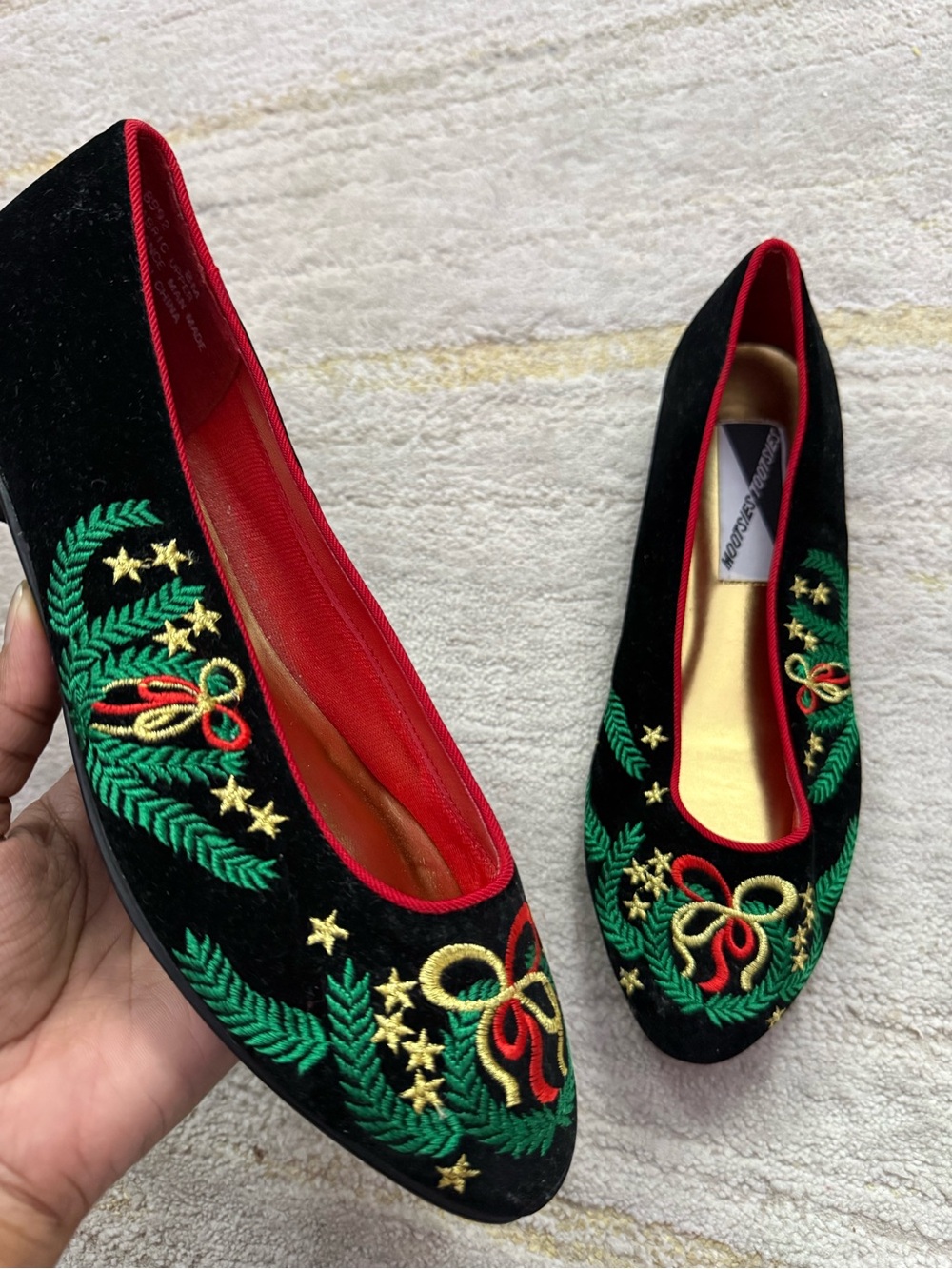 Mootsies Tootsies Christmas Embroidered Velvet Flats Black Size 8M